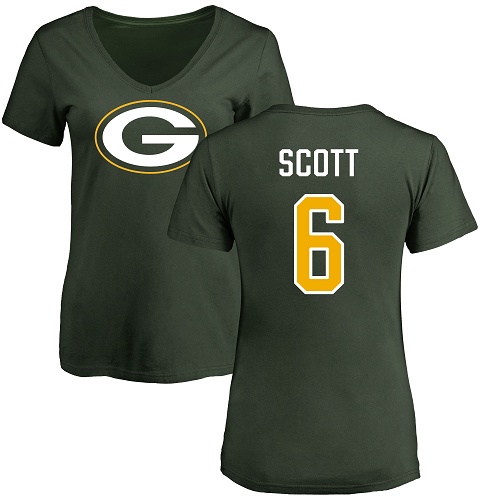 Green Bay Packers Green Women #6 Scott J K Name And Number Logo Nike NFL T Shirt->green bay packers->NFL Jersey